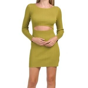 NWT House of Harlow 1960 Olive Green Ribbed Mini Dress Size S